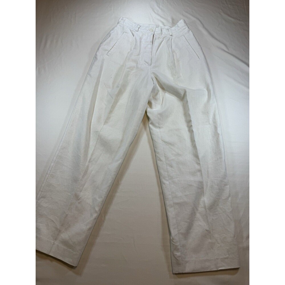Savannah Women’s Petite 6P White Linen Blend Fully Lined Pleated Dress Pants
